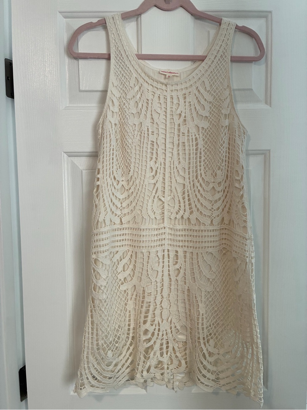 Ivory Crochet Mini Dress - Sleeveless Lace Dress